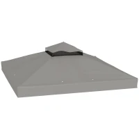 Outsunny Toile pour tonnelle 3 x 3 m toile de rechange pour tonnelle à 2 niveaux protection UPF30+ trous de drainage gris(m-11)