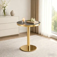 Table d'appoint ronde moderne, stabilité optimale et un gain de place, 59.5x59.5x73.5 cm, Gris+Or(m-4)