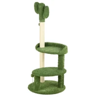 PawHut Albero per Gatti a forma di Cactus con Tiragraffi e 2 Palline da Gioco, 35x31x55.5 cm, Verde e Bianco(m-1)