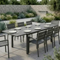 Outsunny Mesa de Jardín Extensible 150/225x85x75 cm Mesa de Comedor de Aluminio con Tablero de Listones para 6-8 Personas Gris(m-13)