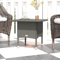 Outsunny Rattan Side Table, Outdoor Coffee Table with Plastic Board Under the Full Woven Table Top for Patio, Garden, Balcony, Grey(m-10)