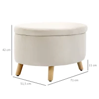 HOMCOM Opbergbank met fluweeloptiek, Ovale Vorm, Hocker, tot 80 kg, 71 x 51,5 x 42 cm, Beige(m-3)