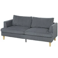 HOMCOM Sofá de 3 Lugares Revestido em Veludo Almofadas Espessas com Molas Assento Largo 2 Almofadas 188x80x86 cm Cinzento Escuro(m-11)