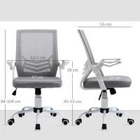 Vinsetto Sedia da Ufficio Ergonomica con Braccioli e Supporto Lombare, in Tessuto Effetto Lino, 62.5x55x94-104 cm, Grigia(m-3)