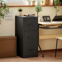 HOMCOM Schedario Portadocumenti Minimal a 3 Cassetti con Barra Regolabile, in Acciaio, 36.5x46.2x99 cm, Nero(m-2)