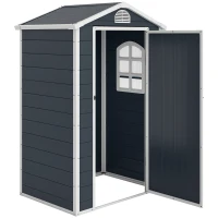 Outsunny Gereedschapsschuur tuinhuis met raam puntdak outdoor metaal kolengrijs(m-10)
