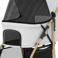 PawHut Carrinho para Animais de Estimação com Capota Ajustável e Cesta de Armazenamento 80x44,5x97 cm Cinzento Claro(m-9)