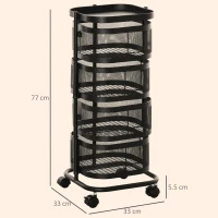 HOMCOM Metal Storage Cart, 4-Tier Storage Trolley on Wheels with 4 Mesh Baskets and Top Tray, Black(m-3)