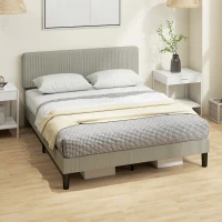 HOMCOM Cadre de lit 160 x 200 cm, sommier à lattes en bois, tête de lit réglable, lit double rembourré en velours côtelé, gris(m-10)
