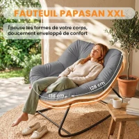 Outsunny Fauteuil à Bascule Papasan Intérieur Extérieur, Chaise Ovale à Bascule Rembourrée pour Jardin, Patio, Gris(m-4)