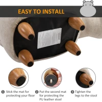 HOMCOM Hippo Storage Stool Cute Decoration Footrest Wood Frame Legs with Padding Lid Ottoman Animal Furniture Cream 36 x 65cm(m-8)