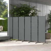 Outsunny 6 Panel Folding Room Divider, 1.7m Privacy Screen with Wide Feet, Portable Freestanding Metal Partition Separator for Office, Living Room, Bedroom, Dining Room, Dark Grey(m-8)