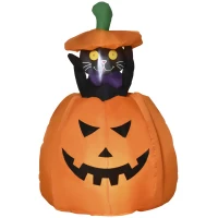 Outsunny pompoengeest met bewegende kat Helloween tuindecoratie opblaasbare LED-verlichting 76 x 64 x 115 cm(m-10)