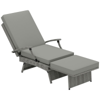 Outsunny 80° Reclining Rattan Lounger - Grey