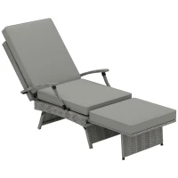 Outsunny 80° Reclining Rattan Lounger - Grey(m-1)