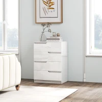 HOMCOM Comodă modernă și minimalistă cu 4 sertare din lemn, 60x40x85 cm, Alb Lucios(m-10)