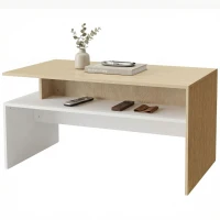 HOMCOM Tavolino da Salotto Bicolore con Mensola Asimmetrica, 95x55x50 cm, Legno Naturale e Bianco(m-11)