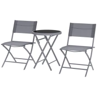 Outsunny Ensemble de bistrot 3 pièces pliable en métal, 2 chaises et 1 table ronde, salon de jardin extérieur 2 personnes, gris(m-12)