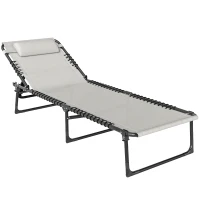 Outsunny Tumbona Plegable, Tumbona Jardín Exterior Reclinable 4 Posiciones con Reposacabezas y Marco de Acero, Carga 120 kg, para Terraza, Piscina, Playa, 189x58x30 cm, Crema(m-11)