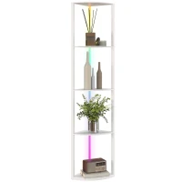 HOMCOM RGB LED Floor Lamp with Shelves, 4-Tier Dimmable Standing Lamp with Adjustable Brightness and Remote Control, Modern Corner Display Shelf Unit for Living Room Bedroom Office, White(m-11)