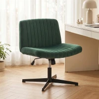 HOMCOM Flannel Criss Cross Legged Desk Chair, Armless Office Chair No Wheels, Green(m-14)