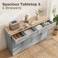 HOMCOM Sideboard Buffet Cabinet, 140 cm Kitchen Storage Cabinet with 4 Drawers, 4 Doors and 2 Adjustable Shelves, Grey(m-5)