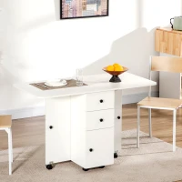 HOMCOM Multi-Storage Six-Person Drop Leaf Dining Table -  White(m-12)