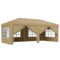 Outsunny Tonnelle barnum pliant pop-up imperméabilisé 6 x 3 x 2,7 m 4 parois latérales amovibles 4 fenêtres sac de transport kaki(m-1)