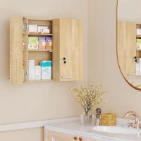 HOMCOM Armoire à pharmacie murale, armoire à médicaments avec double porte verrouillable 2 clés, 53x20x53cm, chêne(m-14)