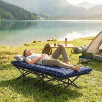Outsunny Camping Cot with Soft Pad, 80cm Extra Wide Folding Cots with Side Pocket and Carry Bag, Blue(m-10)