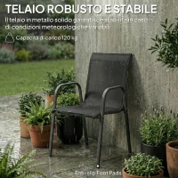 Outsunny Set 6 Sedie Impilabili e Traspiranti con Braccioli e Schienale Alto, in Metallo e Poliestere, 51L x 69P x 87A cm, Nero(m-8)
