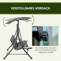 Outsunny Hollywoodschommel 3-zitter tuinschommel met verstelbaar zonnedak theetafel(m-4)