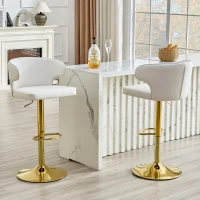 Lot de 2 tabourets de bar avec dossier, réglables en hauteur et pivotants 360°, 49.7x45x110 cm, Blanc(m-4)