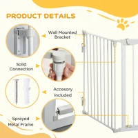 PawHut Pet Safety Gate, 3 Panels Playpen Fireplace, Foldable Metal Fence, Stair Barrier, Room Divider, Fire Guard w/ Automatic Closing Door, White(m-7)