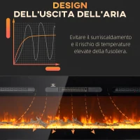 HOMCOM Camino Elettrico 1800W Regolabile con Telecomando, in Acciaio e Vetro Temperato, 152.4x15.8x45 cm, Nero(m-7)
