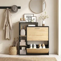 HOMCOM Dulap Slim Pantofi, Dulap Economisire Spațiu Pantofar Slim Pantofar Economisire Spațiu, Negru și Lemn(m-9)