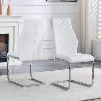 Chaise de salle à manger matelassée motif losange, dossier haut ergonomique, lot de 2, 43x63x100 cm, Blanc+Argenté(m-4)