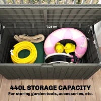 Outsunny 440L Garden Storage Box, Waterproof & UV Resistant Resin Deck Box with Lockable Lid, Pneumatic Gas Rods, Side Handles(m-5)