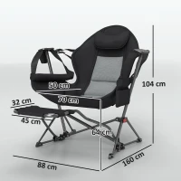 Outsunny 2 Mecedora Jardín Exterior con Reposapiés Reposacabezas Portavasos Bolsillos y Bolsa de Transporte Carga 120 kg Negro(m-3)