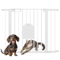 PawHut Barrière de sécurité animaux avec porte fermeture automatique système de double verrouillage, acier blanc(m-16)