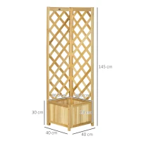Outsunny Floreira com Treliça de Madeira para Exterior, Elevada para Plantas Trepadeiras 40x40x145 cm Madeira(m-3)