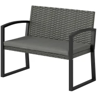 Outsunny Two-Seater Rattan Garden Bench - Light Grey(m-11)