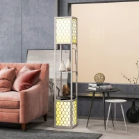 HOMCOM Vloerlamp in Modern Ontwerp, 2 Planken, Trekhaak Schakelaar, 26 cm x 26 cm x 156 cm, Zwart + Wit(m-8)