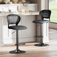 HOMCOM Set 2 Sgabelli da Bar Traspiranti in Tessuto Effetto Lino e Metallo con Poggiapiedi, 40.5x43x84-105 cm, Nero(m-10)