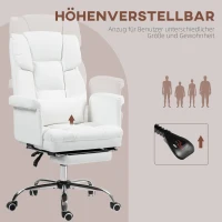 HOMCOM Ergonomische bureaustoel, in hoogte verstelbaar 48-56 cm, kantelbare rugleuning, voetensteun, wit(m-7)