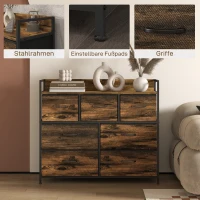 HOMCOM Ladenkast, Dressoir met 7 Stoffen Laden, Industrieel Ontwerp, Stalen Frame, 98x29x85cm, Bruin/Zwart(m-7)
