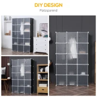 HOMCOM Kledingkast in Blokdesign, 2 Grote en 9 Kleine Blokken, Kunststof, Metaal, 111L x 47B x 183H cm, Zwart+Wit(m-5)