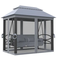Outsunny 3 Seater Swing Chair Hammock Gazebo Lounger Cushioned Seat Waterproof Grey(m-1)