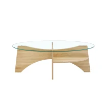 Table basse ronde en verre, design moderne, patins antidérapants, 104.9x60x35.6 cm, Couleur naturelle(m-10)