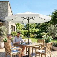 Outsunny 2.7m Patio Parasol Garden Umbrellas with Aluminium Pole, UPF 50+ Outdoor Sun Shade Table Umbrella with Tilt, Crank, 8 Ribs, Ruffles, White(m-9)